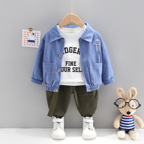 Children's clothing for small and medium-sized children's workwear three-piece set for boys aged 1-4 years old suit collar jacket jacket casual pants bottoming shirt suit