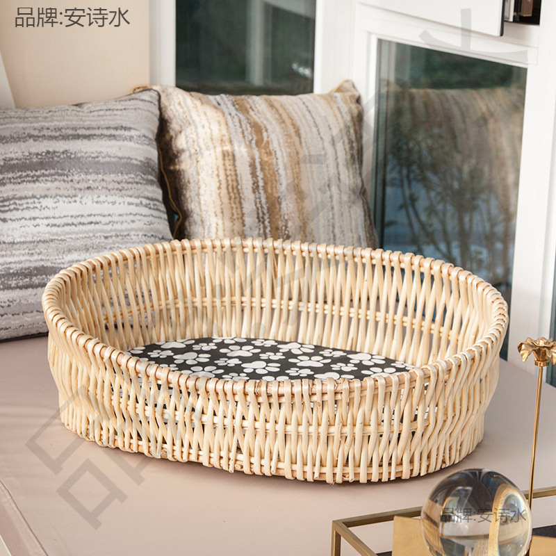 Rattan Cat Nest, Bamboo Woven Dog Supplies, Cat Nest, Dog Nest, Cat Bed, Small Teddy Nest, Suitable for All Seasons, Family Use