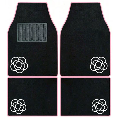 best-selling heart-shaped car floor mat: Universal Foot Pad - flowers-pink-edges-universal-car-floor-mat-set