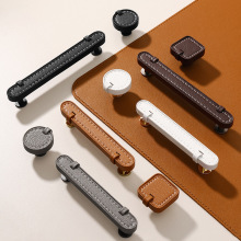 柜门拉手多层皮革款实心单孔锌合金金色橱柜衣柜抽屉鞋柜把手配件