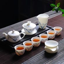 廠家直銷蘭花羊脂玉功夫茶具套裝家用高檔白瓷茶壺泡茶杯整套盒裝