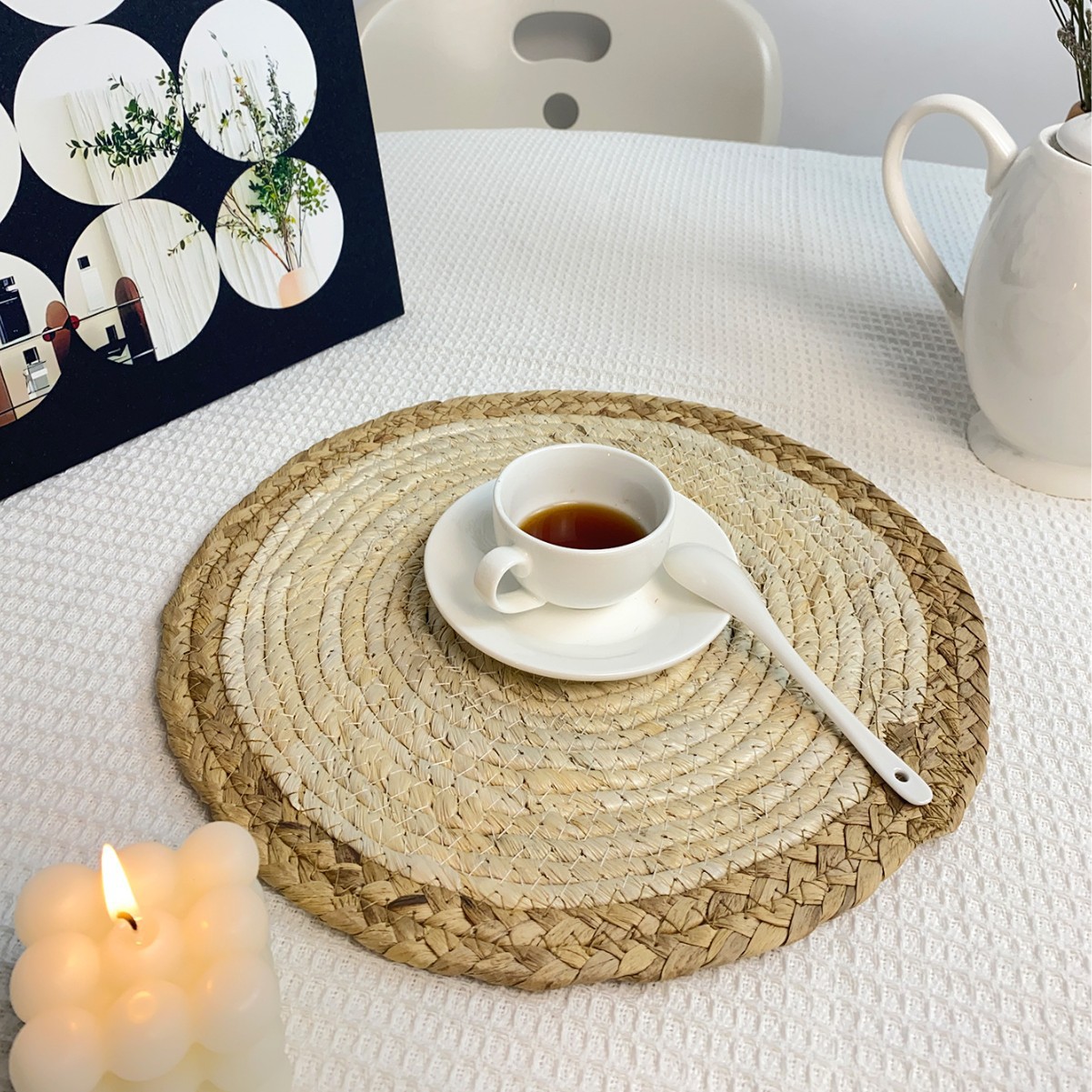 Cojín de mesa redondo de tejido transfronterizo Cojín de mesa de cuerda de algodón Actividades de cena interior y exterior Fiesta familiar mesa de comedor cocina cojín de tazas