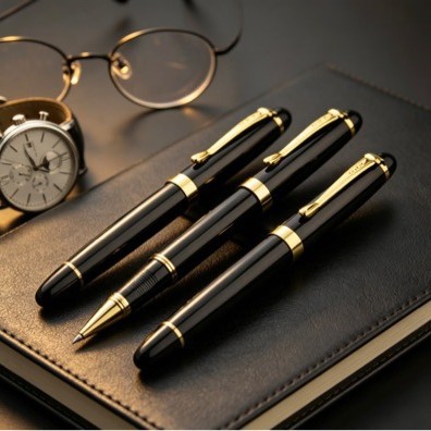 Metal business office signature pen, ballpoint pen, gel pen, promotional pen, black metal body, customizable with logo