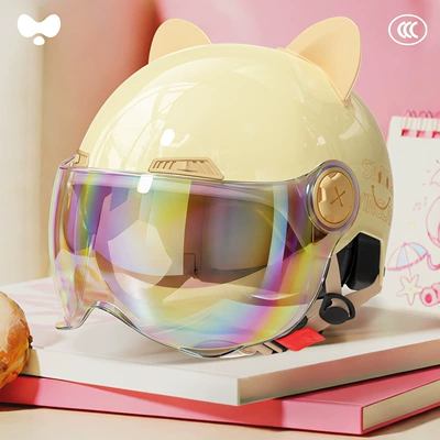 Motosiklet kaskı (dəbilqə) All-Season Use, High Aesthetic Value - 3c-single-lens-apricot-colorful-short-lens-class-a-new-national-standard-one-size-fits-all
