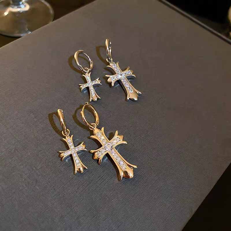 Cross asymmetric earrings women's high-grade light luxury design sweet cool personality all-match temperament Internet celebrity cold style earrings