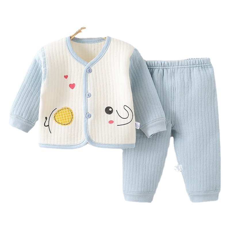 Bebé traje de ropa interior térmica sin hueso puro algodón recién nacido de tres capas de algodón dividido pijamas acolchados primavera y otoño abrigo de bebé