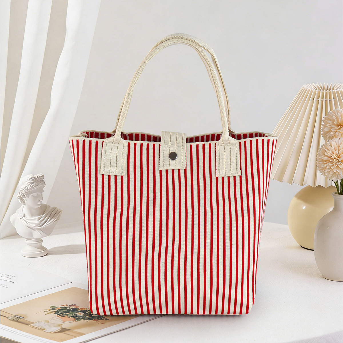 Bolso de tejido coreano de gran capacidad de transporte de moda de mil pájaros bolsos de mano casuales versátiles bolsos de bento image 22