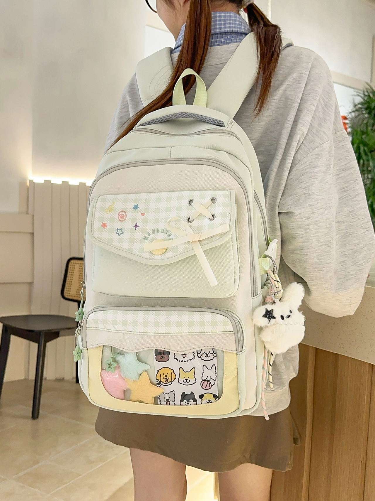 Cute and Stylish School Backpack for Middle School Girls, Large Capacity Transparent Backpack for High School Students, Transparent Ita Bag
