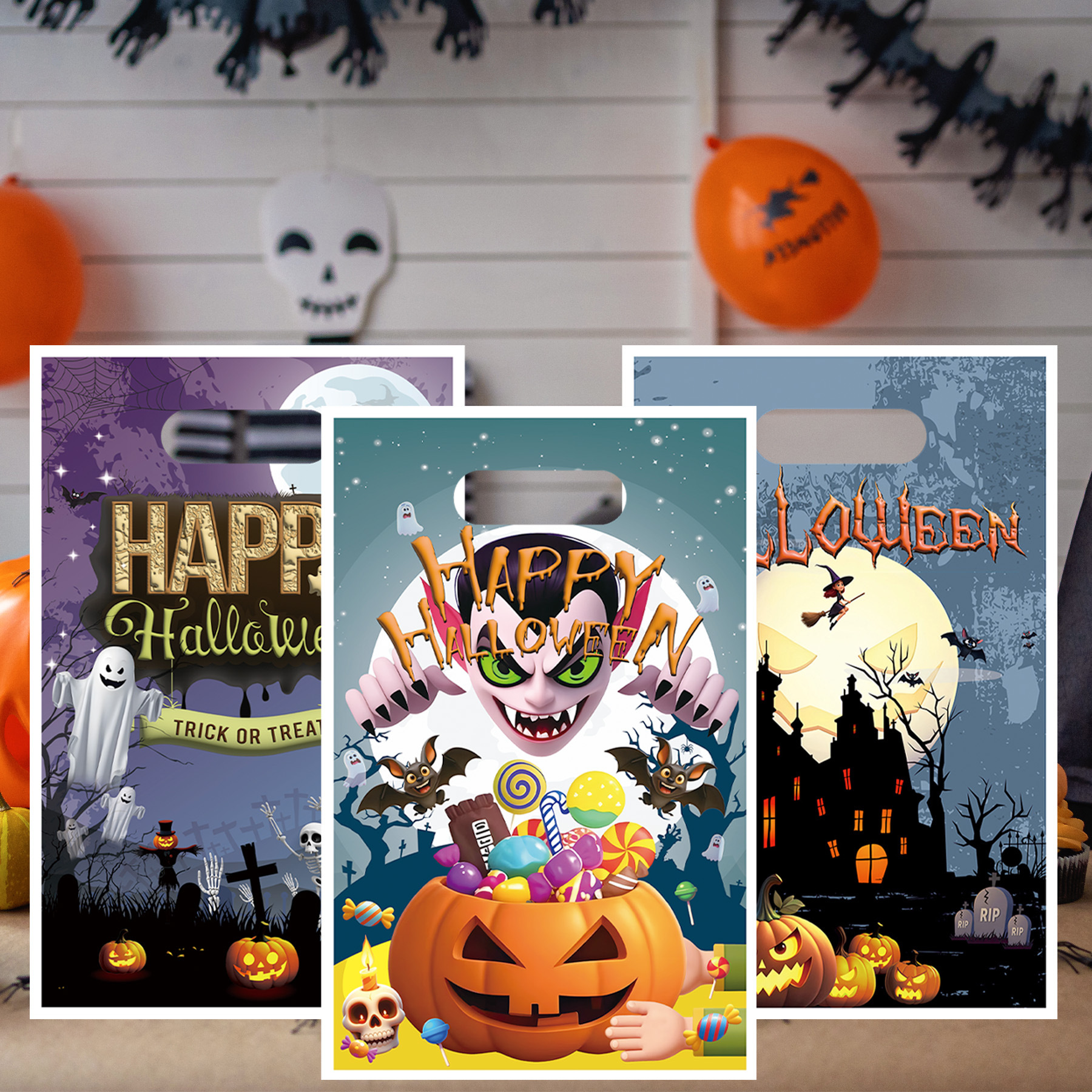 新款跨境万圣节礼品袋派对装饰恐怖南瓜讨糖袋珠光袋伴手礼