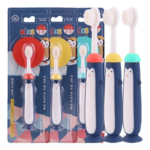 Cartoon Penguin Children's Toothbrush with Ten Thousand Hairs Children's Toothbrush with Soft Bristles Suitable for 3-6 Years Old Baby Toothbrush Wholesale