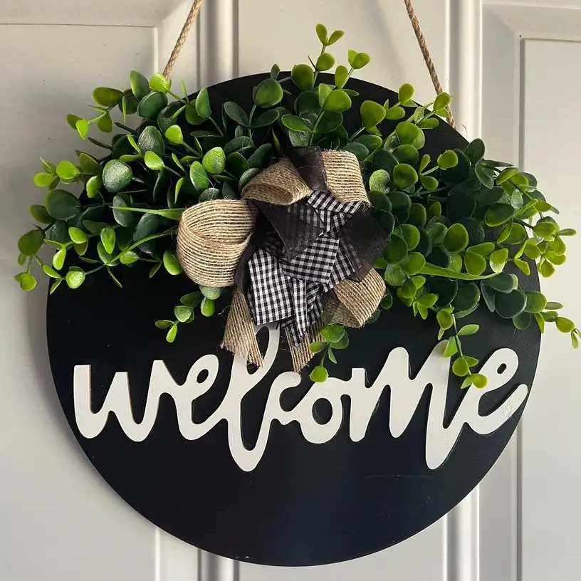 Tablero de madera transfronterizo primavera 3D letra tridimensional Garland puerta colgando decoración con arco verde decoración de plantas acuáticas