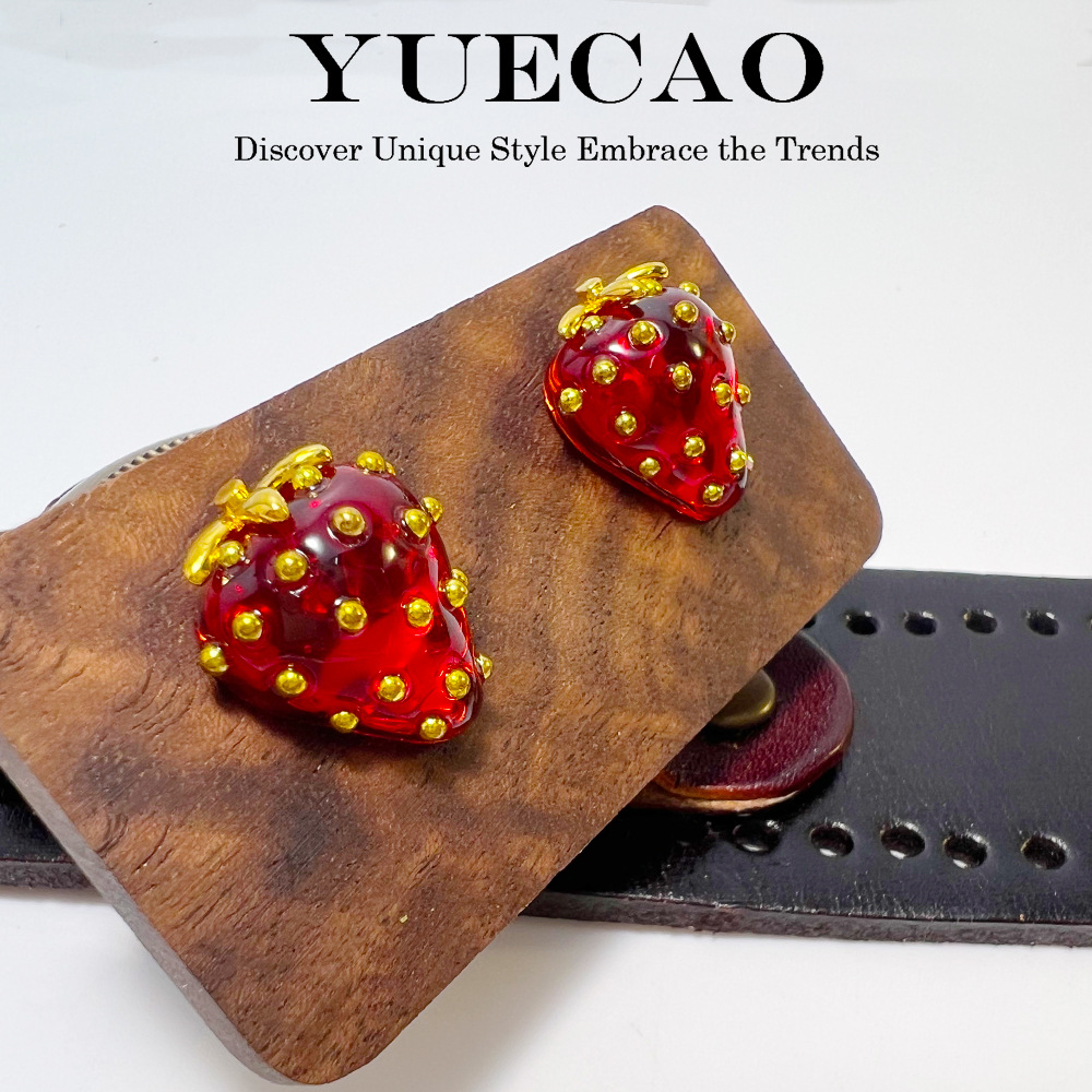 KS nueva fresa pulsera nicho ins cobre textura de oro Chapado en la fruta de alta definición marcado dopamina collar oído espárragos