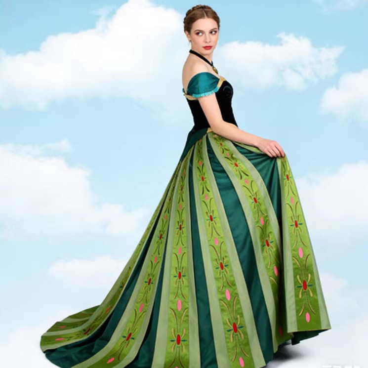 New Frozen Anna Princess Dress Masquerade Dress Green Suit Halloween Cosplay Costume