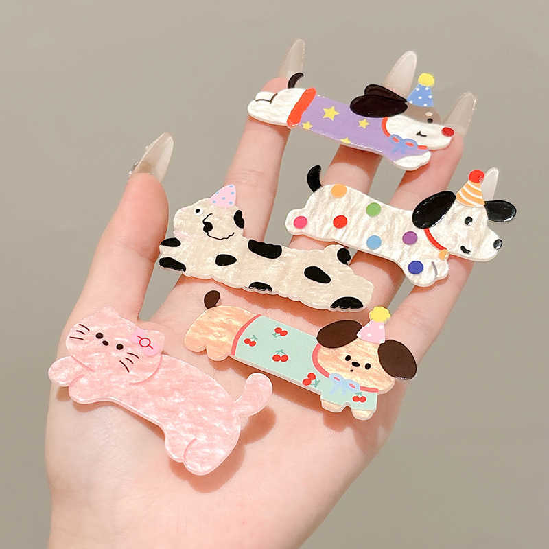 Cumpleaños perrito clips acrílico niñas lindas clip de cabello frontal lateral clip de cabello fruncado clips tocado infantil
