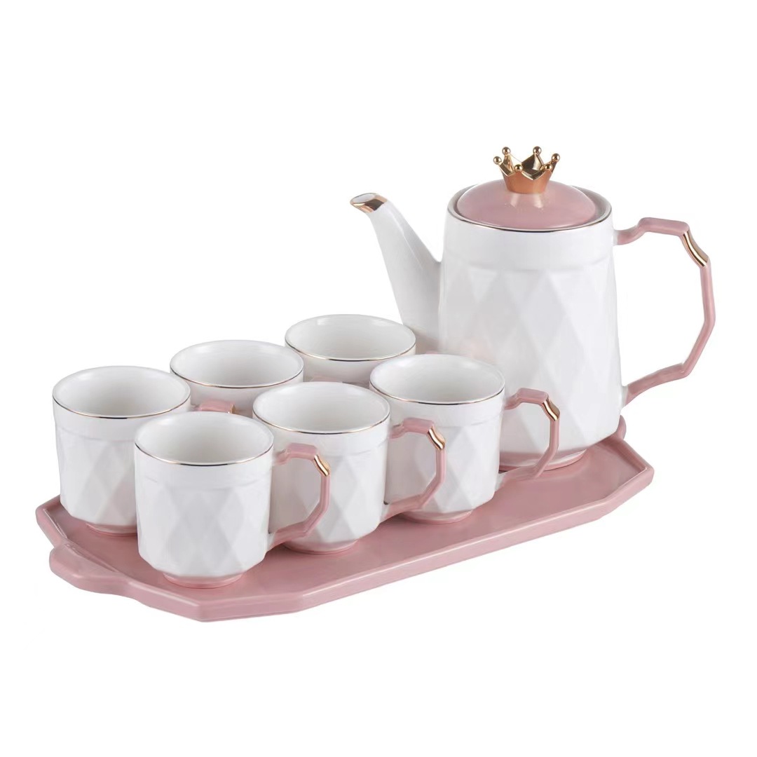 Estilo nórdico creativo simple corona botella de agua fría traje taza con bandeja dibujo boca de oro cerámica conjunto de agua mano regalo