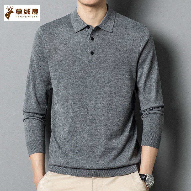 Wool T-shirt Base Shirt Explosive Lasel Slim Top Men's Simple Casual Knitted Solid Color Long Sleeve Polo Shirt