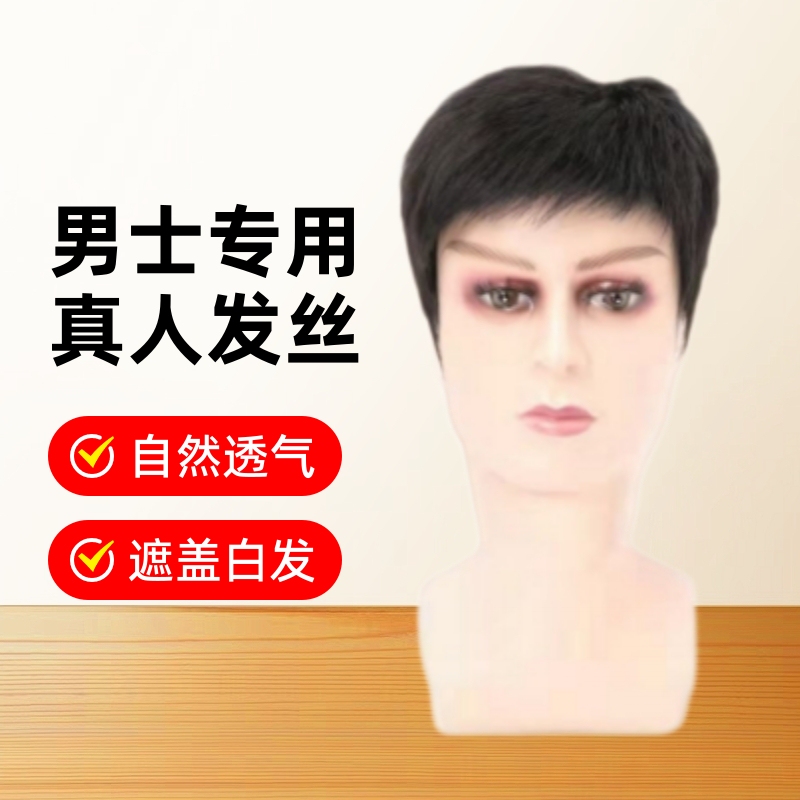 Real Hair Wig for Men to Cover Gray Hair and Bald Spots, Full Human Hair Breathable Short Hair Cap in Stock to Cover Flat Head and Stray Hair