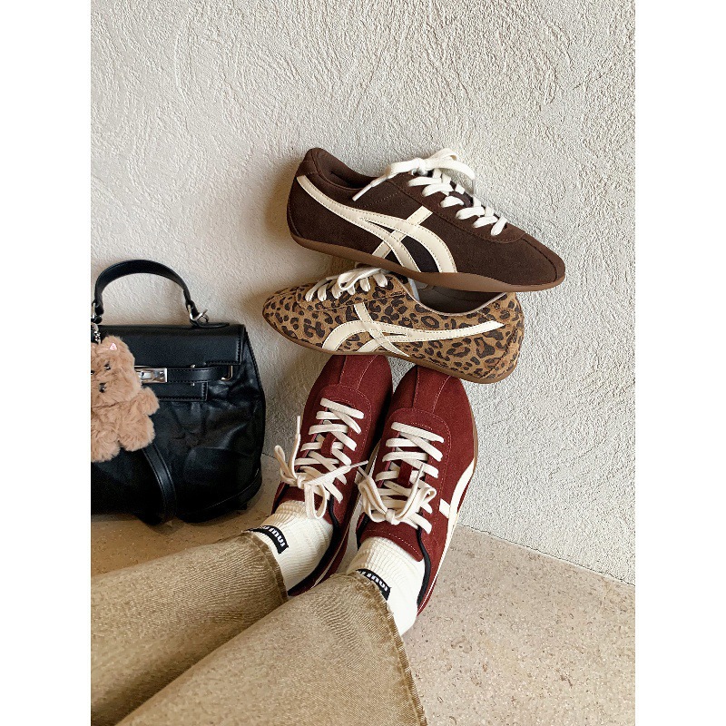 Cowhide ~ 5cm Inner Height Increase Retro Leopard Print Moral Training Shoes for Women 2025 New Forrest Gump Shoes Casual Sports Shoes