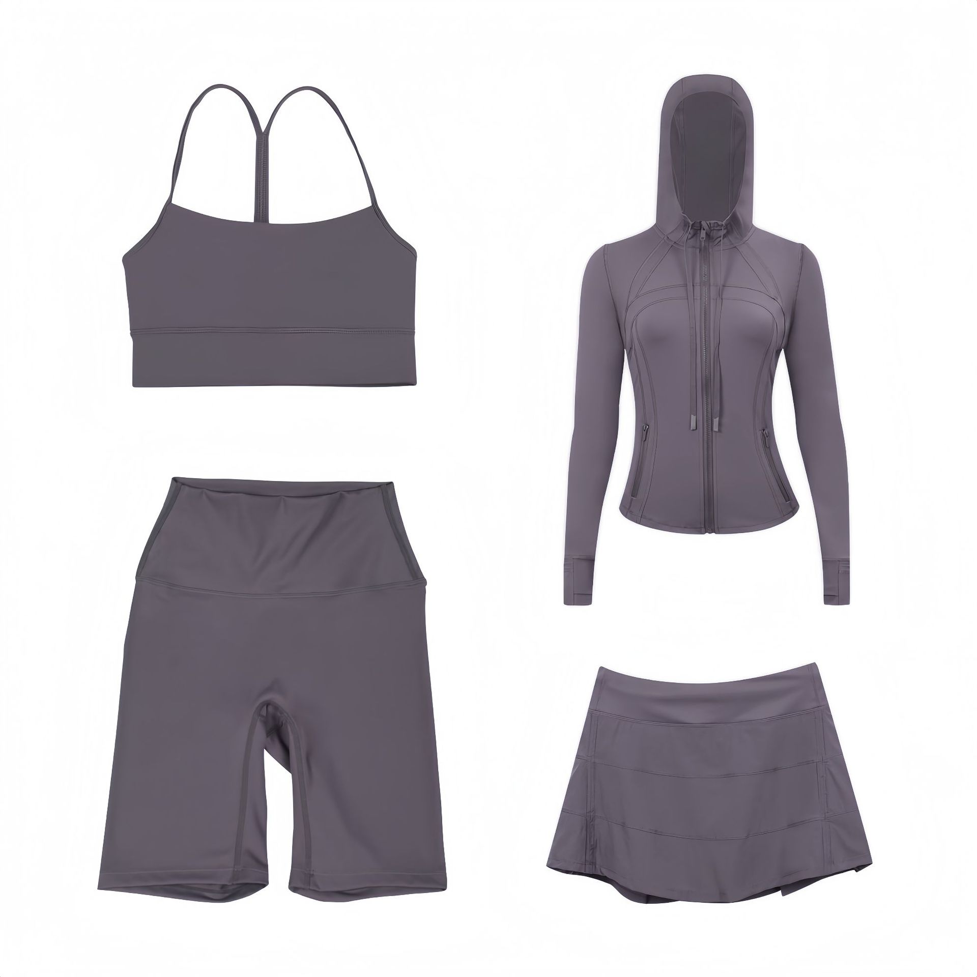 Women's Slim Fit Active Set With Hooded Jacket And Pleated Skirt_voghion.com