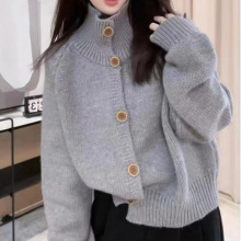 高领开衫宽松慵懒风针织毛衣女外套秋冬2025新款纯色上衣时尚外穿