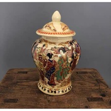 仿古瓷器摆件工艺品制刻人物侍女图纹将军茶叶罐景德镇瓷器