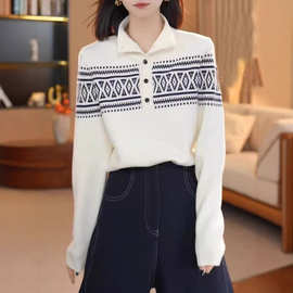 秋冬费尔岛提花设计绒感亲肤保暖羊毛半高领套头毛衣新年红色女装