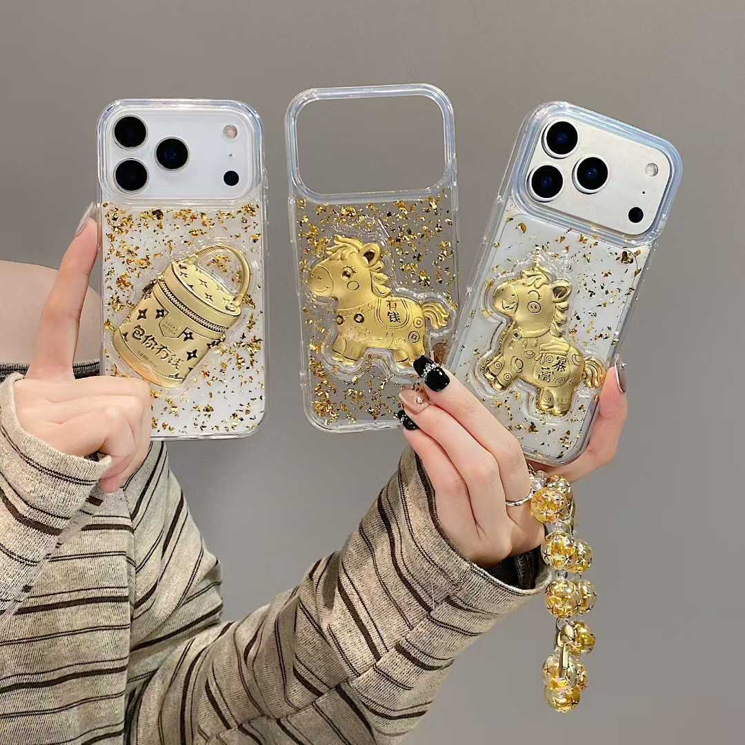 Get Rich Immediately, Stereo Glue Shell Suitable for Apple 16/17 Promax Mobile Phone Case Ip15Pro Large Hole Cover