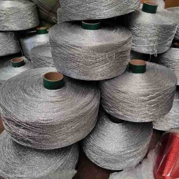 涤纶长丝捻黑七彩亮片丝合股线纺织布料湖蓝黑金属丝线玫瑰金线