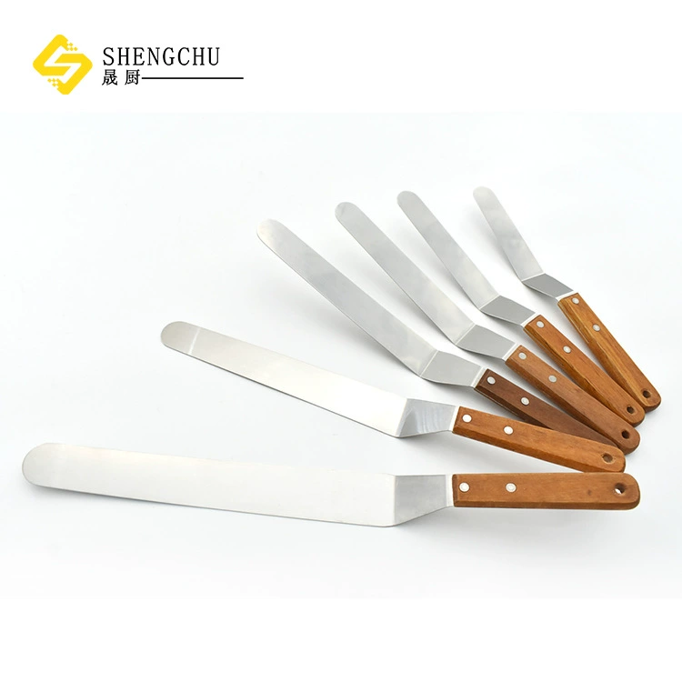Кухонный шлифовальный нож для торта с arc-shaped деревянной ручкой из нержавеющей стали размером 6–12 дюймов, декоративная лопатка-скребок для выпечки