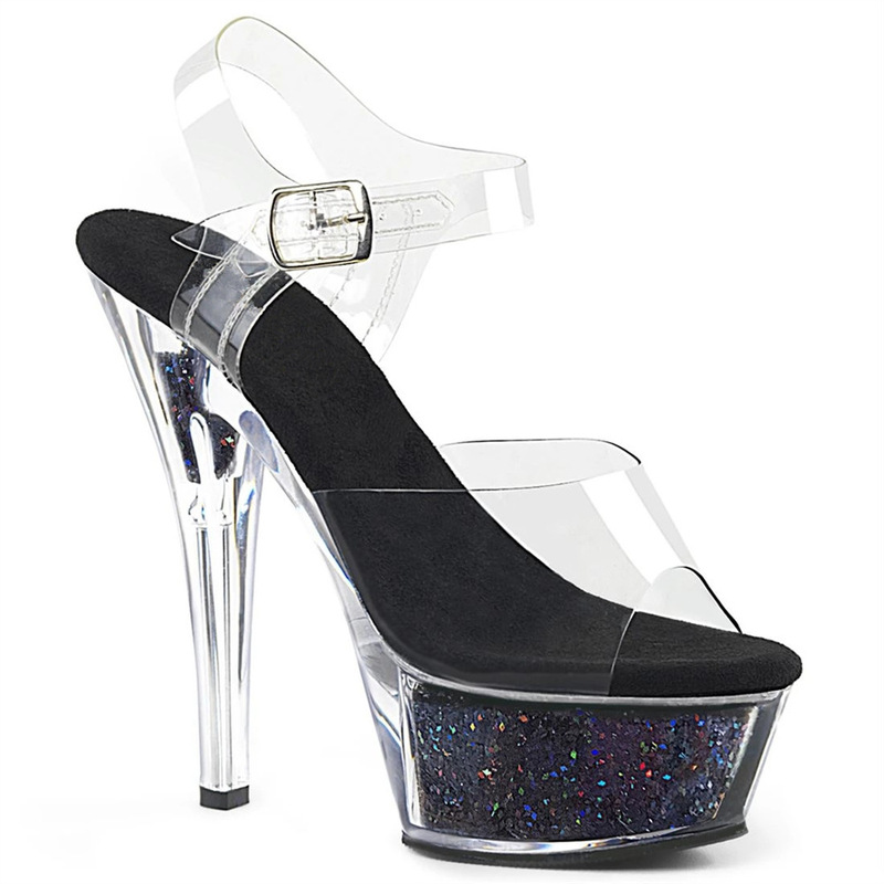One-Strap High-Heeled Sandals 2024 Summer New European and American Style Transparent Sole Backless Crystal Shoes Stiletto Women's Sandals