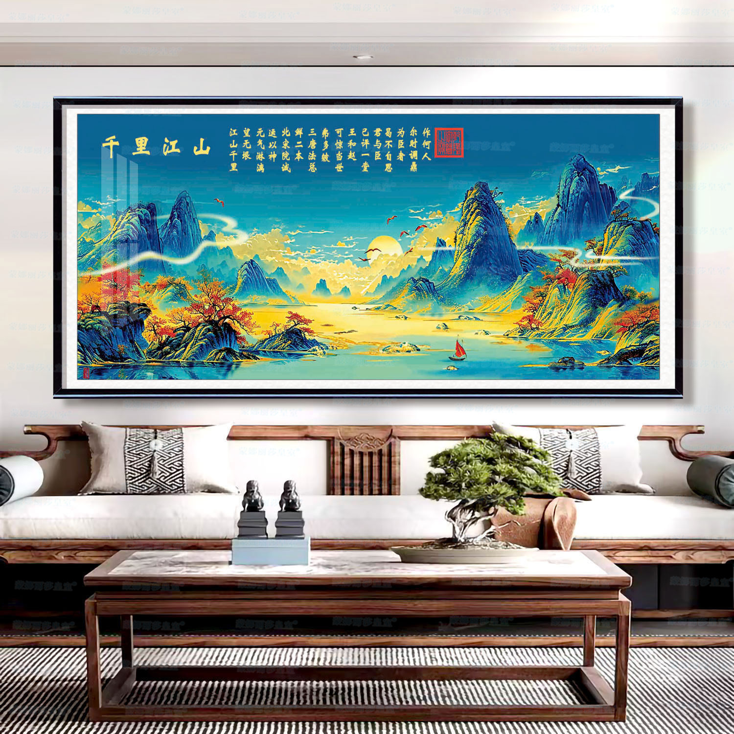 [Algodón importado] Mona Lisa Real Bordado de líneas de bordado de decoración paisajística de la sala de estar mejorada