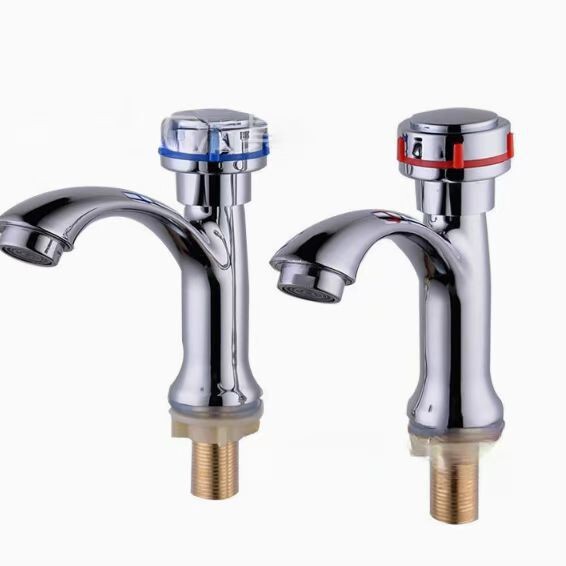 Copper Basin single cold faucet red and blue hand wheel bathroom cabinet Roman ceramic basin pedestal basin single Cold Faucet