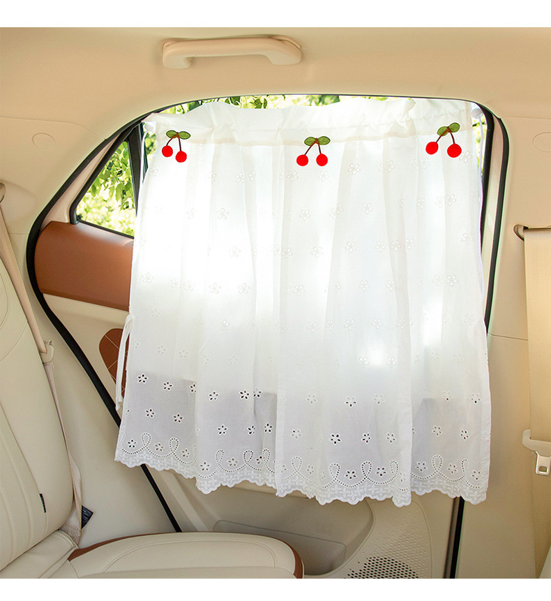 New Embroidered Summer Car Sunshade Curtain Suction Type Side Window Sun Protection Heat Insulation Curtain Women's Car Fresh Curtain