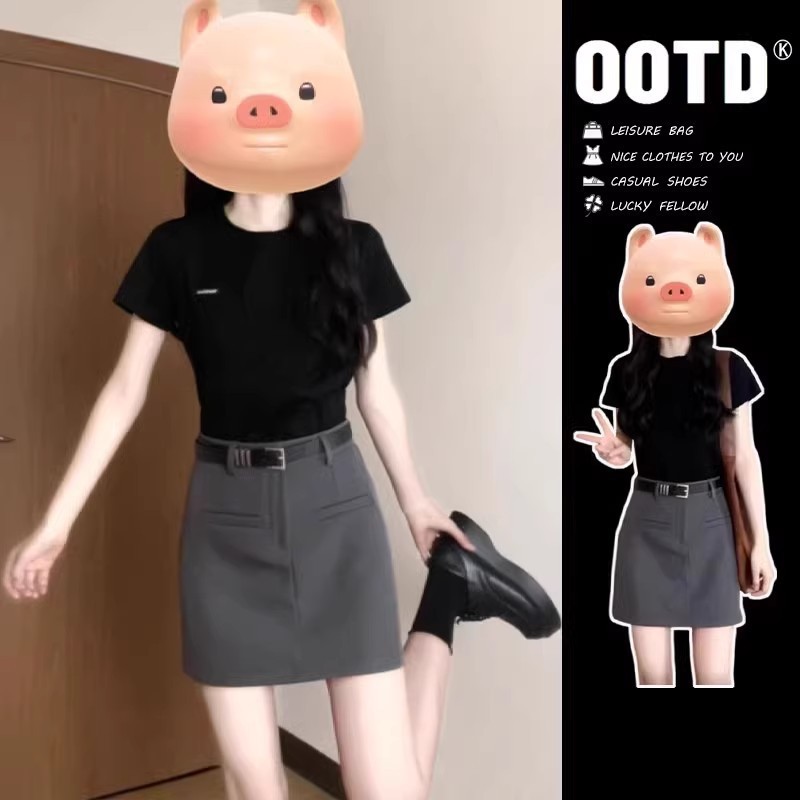 灰色西装半身裙女2025年夏季新款小个子高腰显瘦百搭a字包臀短裙|undefined