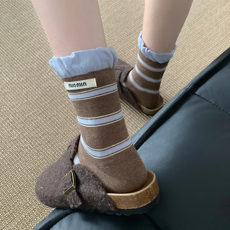 纯棉袜子女韩系堆堆袜泡泡口条纹布标秋冬中筒袜ins诸暨袜子批发|undefined