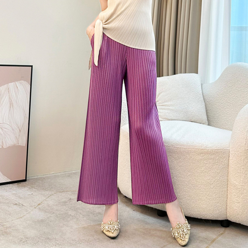 Pleated Miyake Pleats 2026 New Spring/Summer Purple High-Waisted Casual Straight-Leg Pants for Women, Slimming Loose Plus Size Long Pants Pleated Miyake Pleats 2026 New Spring/Summer Purple High-Waisted Casual Straight-Leg Pants for Women, Slimming Loose Plus Size Long Pants