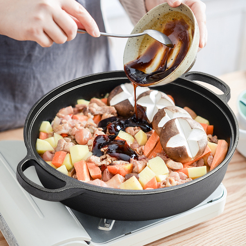 Cast iron flat pan non-stick thick iron pan frying pan no coating pancake pan wok gas stove induction cooker compatible