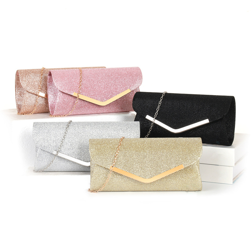 工厂跨境女晚宴包亮片手拿包V形钱包链条信封包Clutch婚姻晚妆包