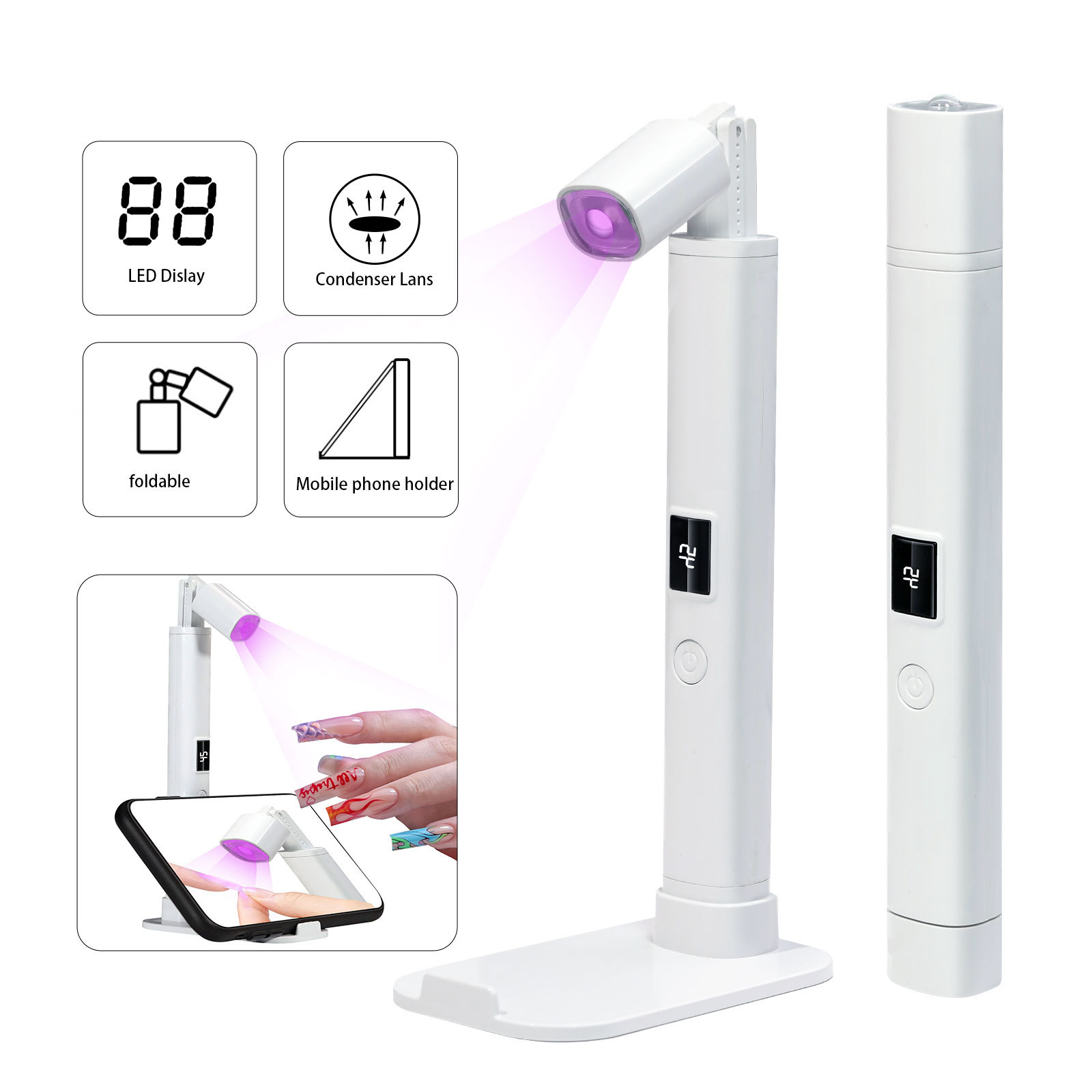 Lámpara de manicura de una palabra pequeña portátil de almacenamiento de energía Mini cintura pieza de uñas lámpara de hornear lámpara de fototerapia de mano fábrica al por mayor