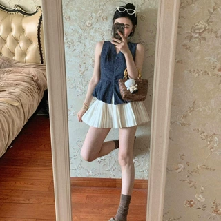 法式收腰显瘦无袖马甲背心上衣女夏季2026新款高腰显瘦气质短裙子