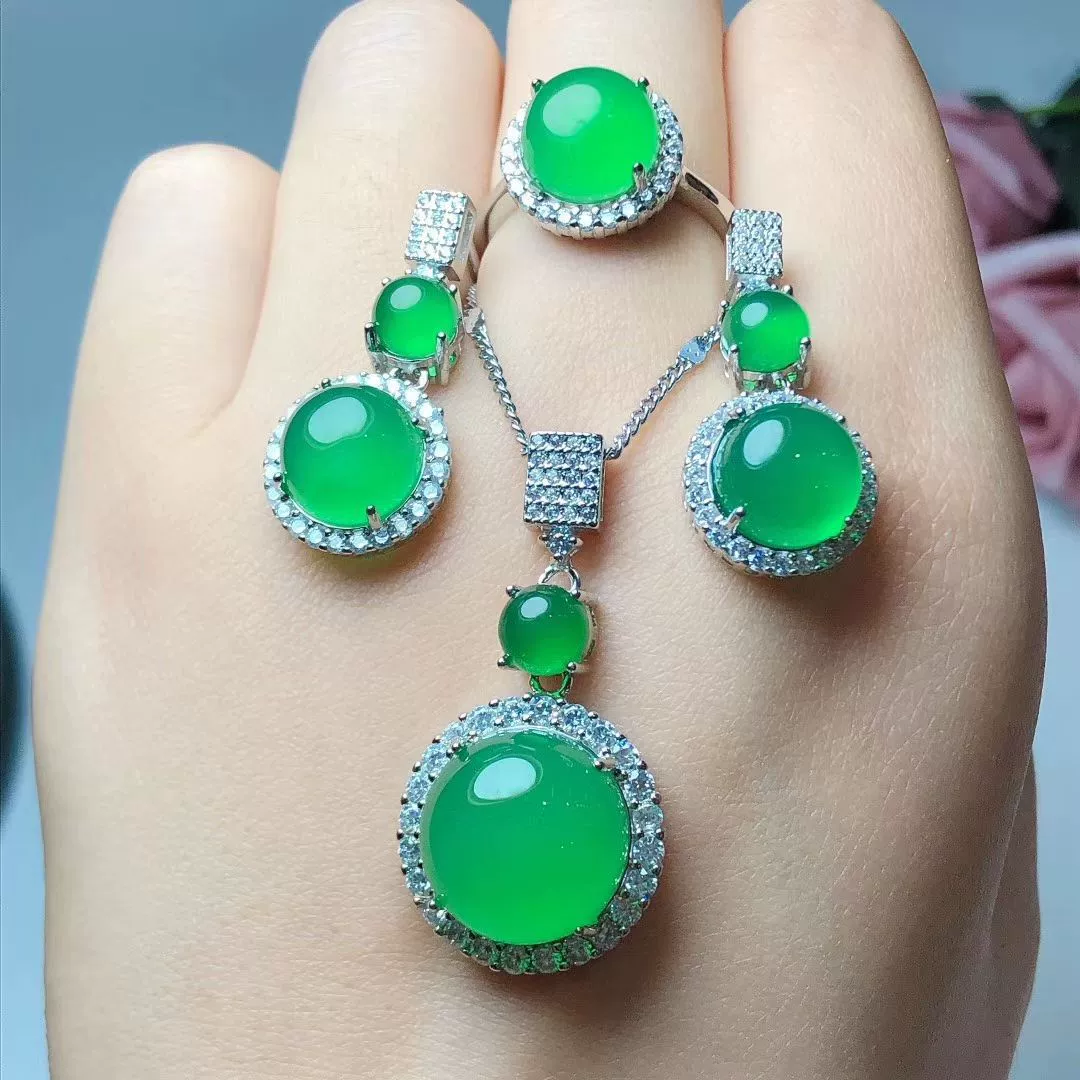 Каменная вставка жадеит, подвеска, браслет, серьги, кольцо, изысканный набор агата, образец серебра 925, с камнем, комплект из 3 предметов