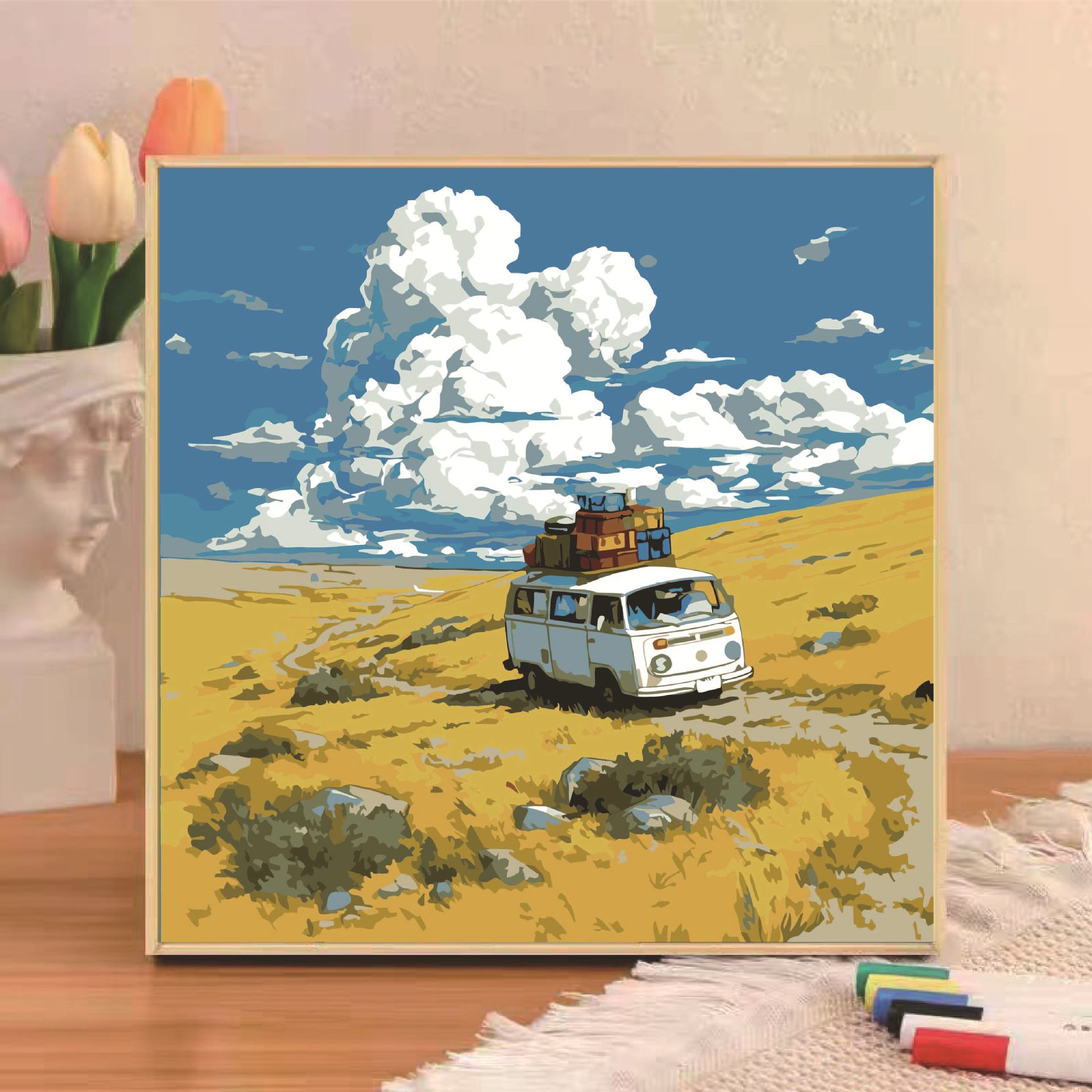 Pintura al óleo digital diy niños pequeños dibujos animados de tamaño pequeño dibujo a mano simple relleno de pintura acrílica