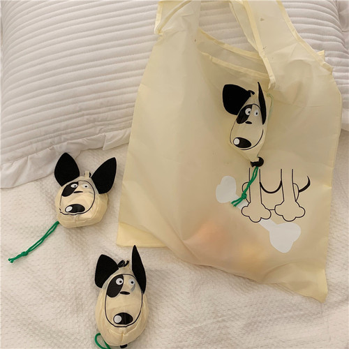 ins style simple cartoon puppy foldable shopping bag portable large capacity environmentally friendly bag handbag
