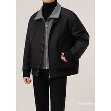 2024冬季假两件拼接感毛呢夹克男士休闲痞帅保暖加厚羽绒服外套潮