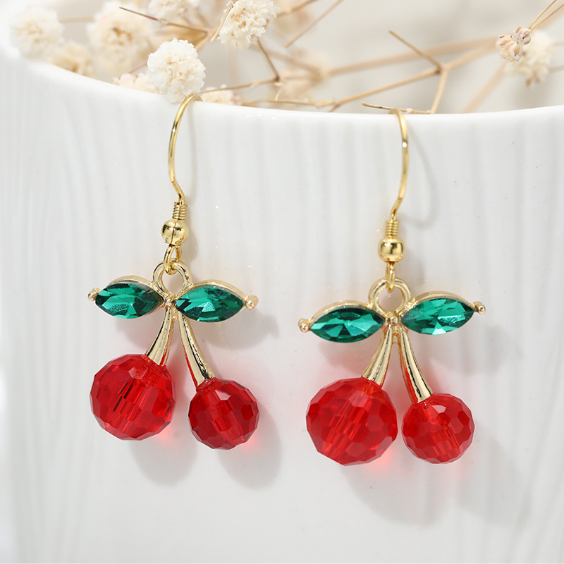 Aretes de cereza roja para mujer – colgante exquisito, fruta de imitación versátil, nuevo estilo
