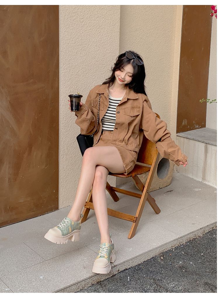 Biscuit big toe increased height and thick soles, seasonal casual shoes, denim canvas shoes for women with pants_voghion.com