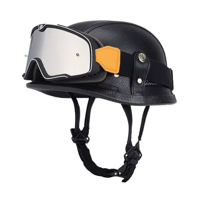 Motosiklet dəbilqələri — Steel Helmet, Retro Half Helmet - m55-56-black-large-frame-goggles-limited-time-carnival