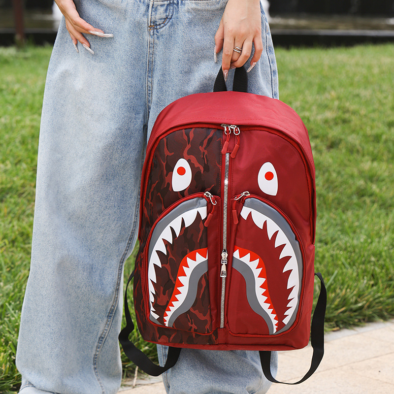 Cross-Border New Style Shark Backpack Bape Personalized Graffiti Student Backpack Unisex Fashion Trendy Backpack