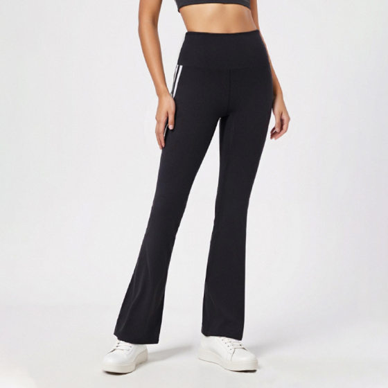 Nude Yoga Pants for Women, High-Waisted, Hip-Raising, Flared Pants, Side Stripes, Sports Fitness Pants, Slimming Look, Slightly Flared Yoga Pants