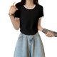 95 Cotton Contrast Color Round Neck Slim-fit Short-sleeved T-shirt Women's 2024 Summer Design Sense Niche Chic All-match Slim-fit Top